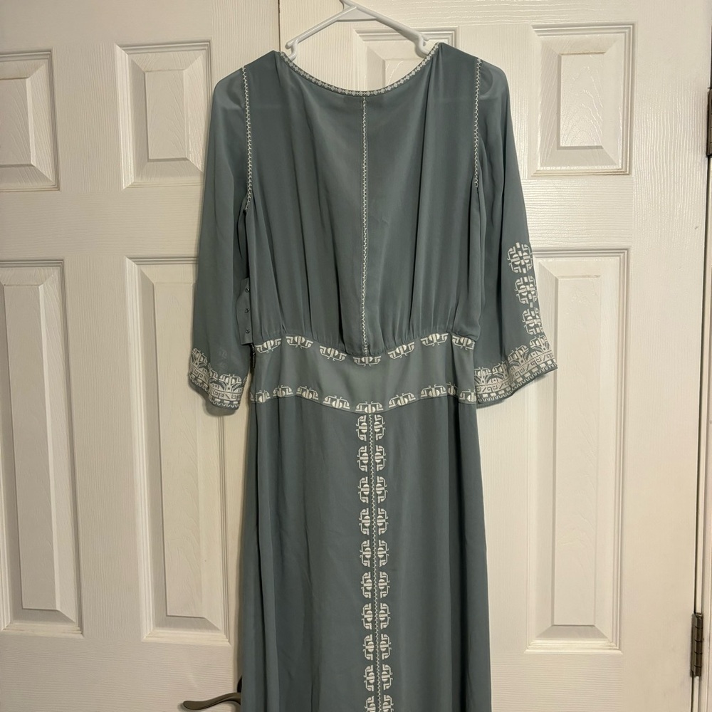 Tory Burch 100% Silk Blue Embroidered Maxi Dress - Picture 3 of 9